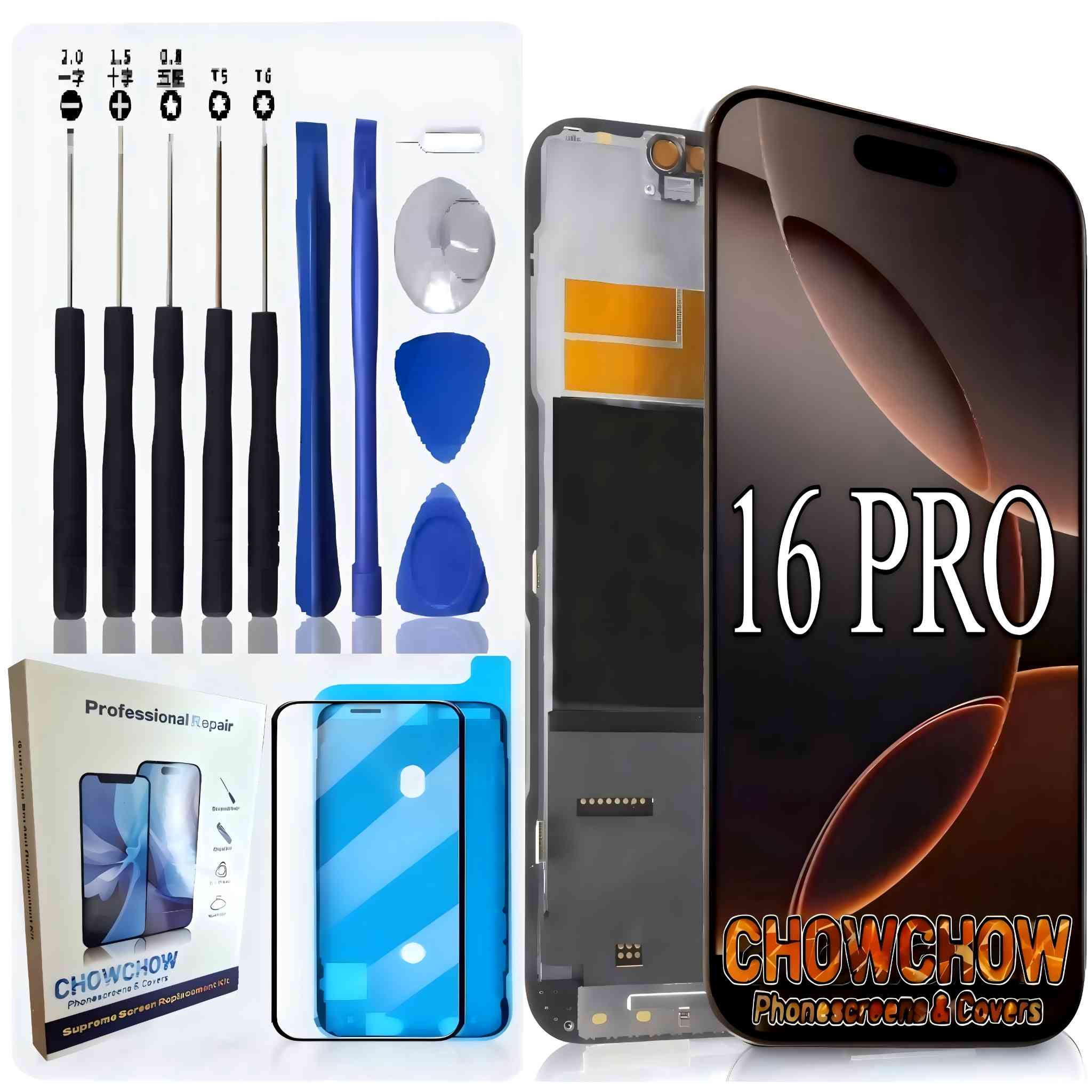 iPhone 16 Pro (6.3″) Screen Replacement Kit – LCD/OLED-Type Incell Display with Frame & Tools | A-Grade OEM Tested | 2025 Version | UK Stock – Chowchow Electronics