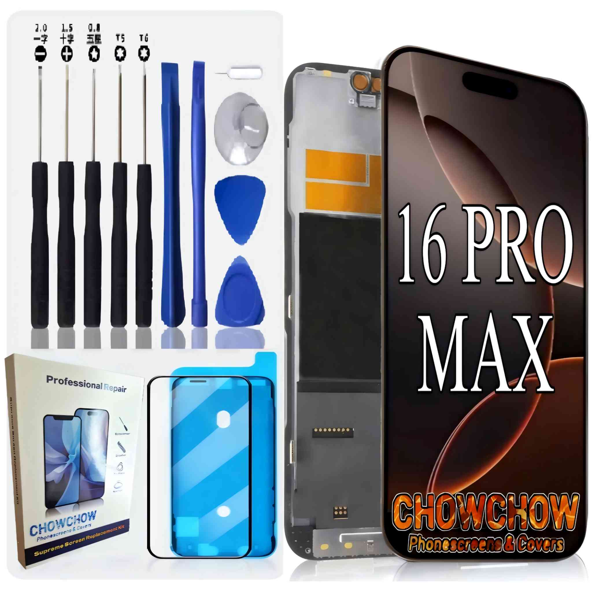 iPhone 16 Pro Max (6.9″) Screen Replacement Kit – LCD/OLED-Type Incell Display with Frame & Tools | A-Grade OEM Tested | 2025 Version | UK Stock – Chowchow Electronics