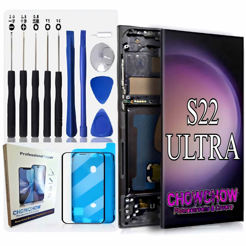 Samsung Galaxy S22 Ultra (6.8″) Screen Replacement Kit – LCD/OLED-Type Incell Display with Frame & Tools | A-Grade OEM Tested | 2025 Version | UK Stock – Chowchow Electronics